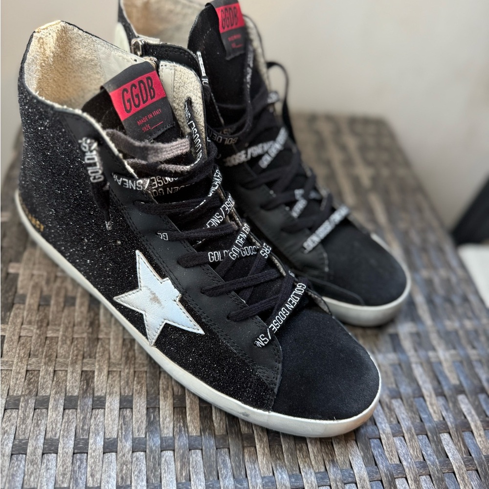GGDB Black Glitter High-Top Sneakers Size 42 Francy
